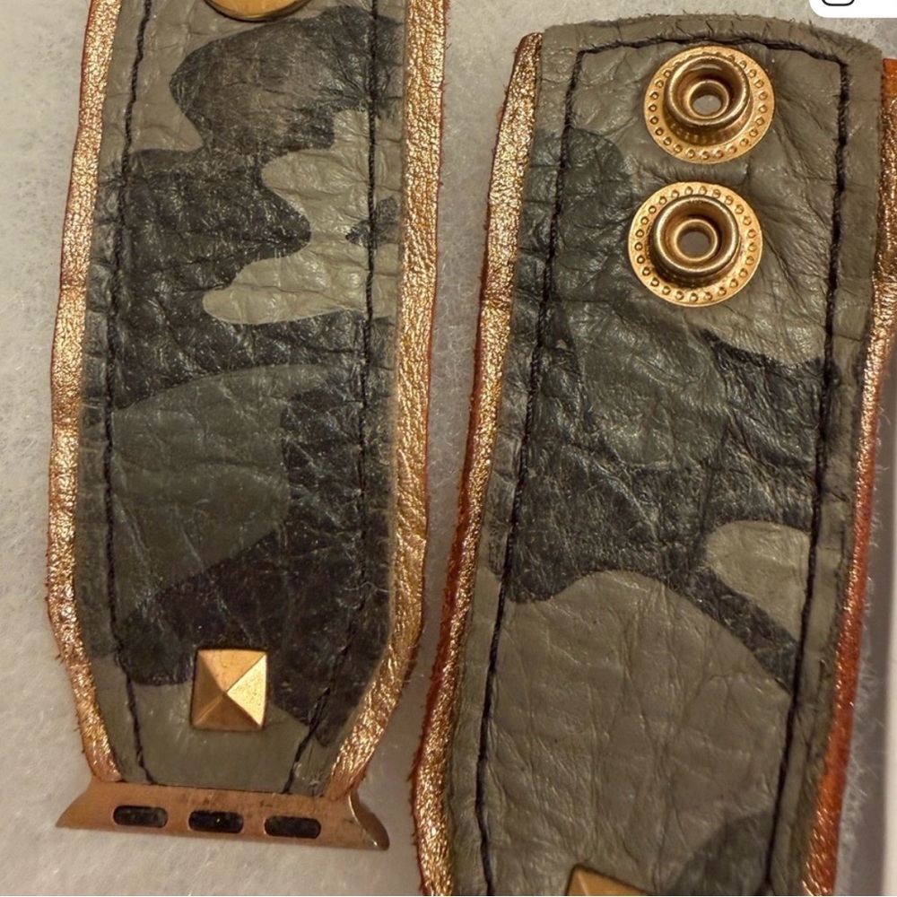 Camouflage Leather Watch Strap with Gold Accents - Picture 2 of 5